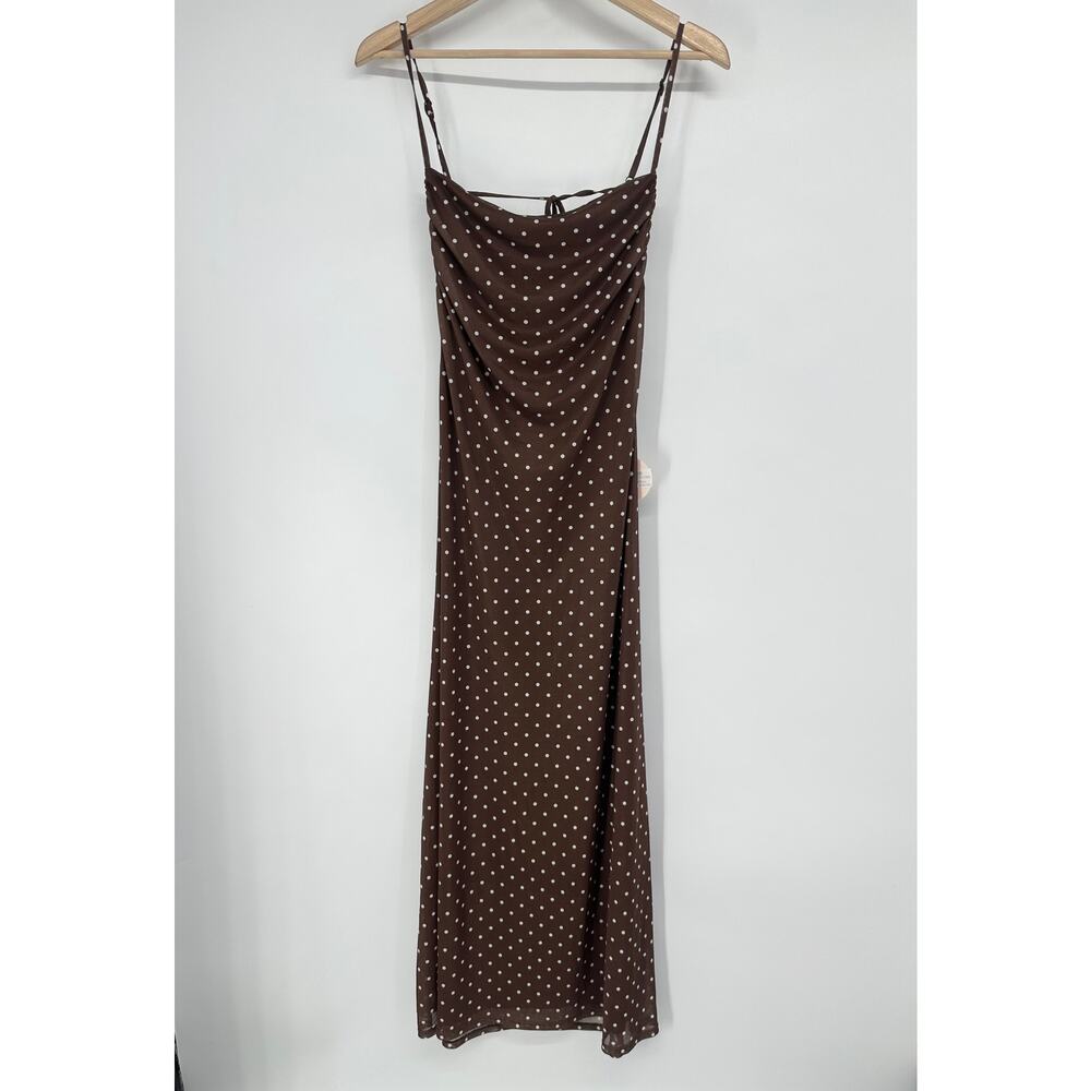Camila Coelho Polka Dot Maxi Dress Draped Spaghetti Strap Open Back Backless - Picture 2 of 9